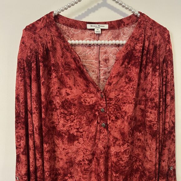 Studio Works Top Womens 3X Red dark Floral artsy grunge romantic office boho - Picture 5 of 12